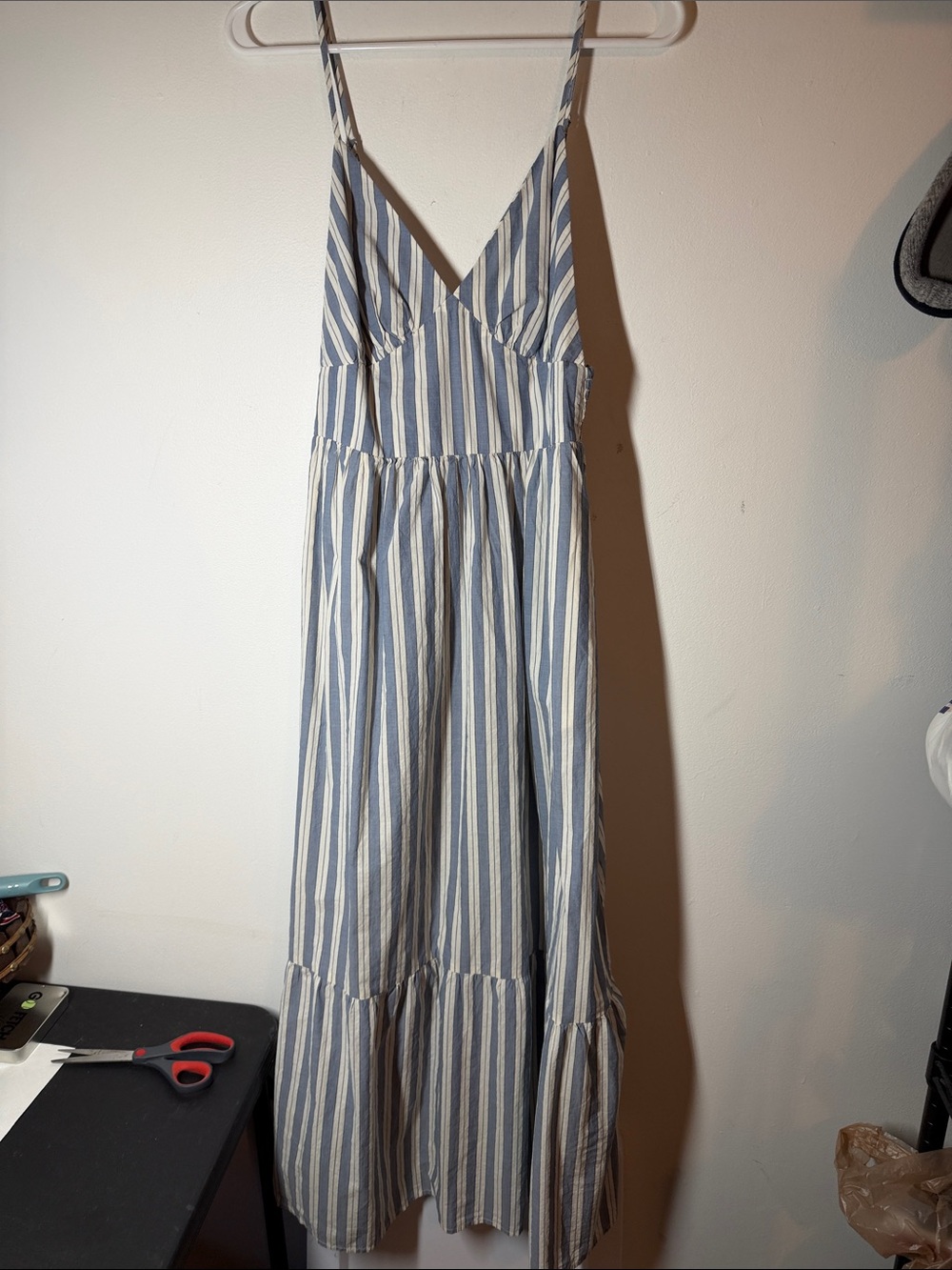 Universal Thread Blue and White Striped Maxi Dress with V-Neck